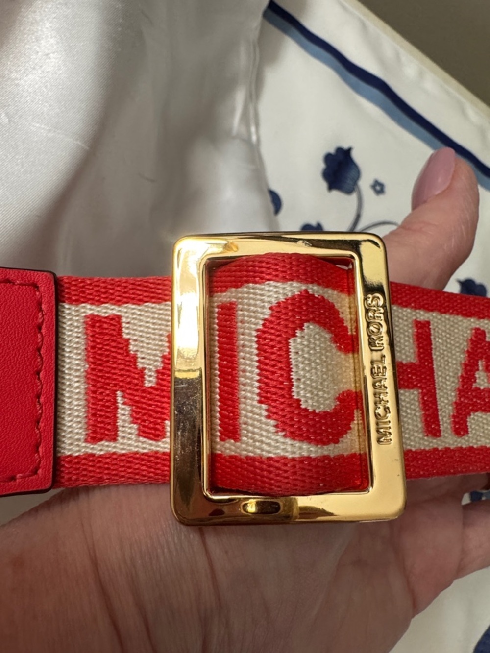 Michael Kors Sloan Editor Red Leather Crossbody with Branded Canvas Strap - Picture 13 of 14